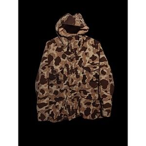 VINTAGE Cabelas Premier Northern Down Puffer Jacket Coat Camo Brown Mens Size XL